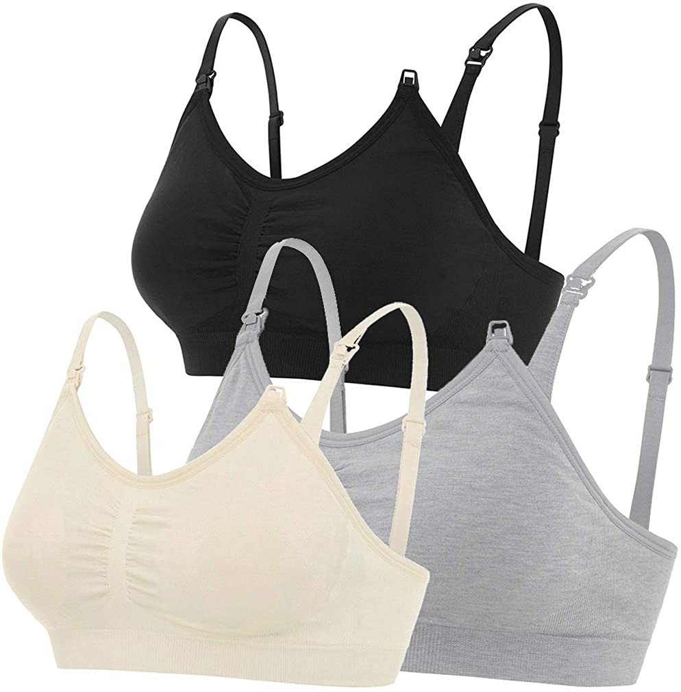 Price:$26.00 Nursing Bras, Maternity Breastfeeding Intimates, Seamless Wire-Free, 3 Pack at Amazon Women’s Clothing store
