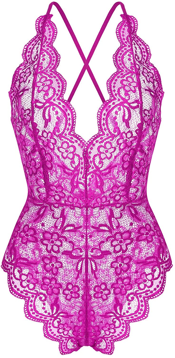 Price:$16.49 Women Lingerie One Piece Lace Teddy Bodysuit Babydoll Chemise Sleepwear Purple L at Amazon Women’s Clothing store