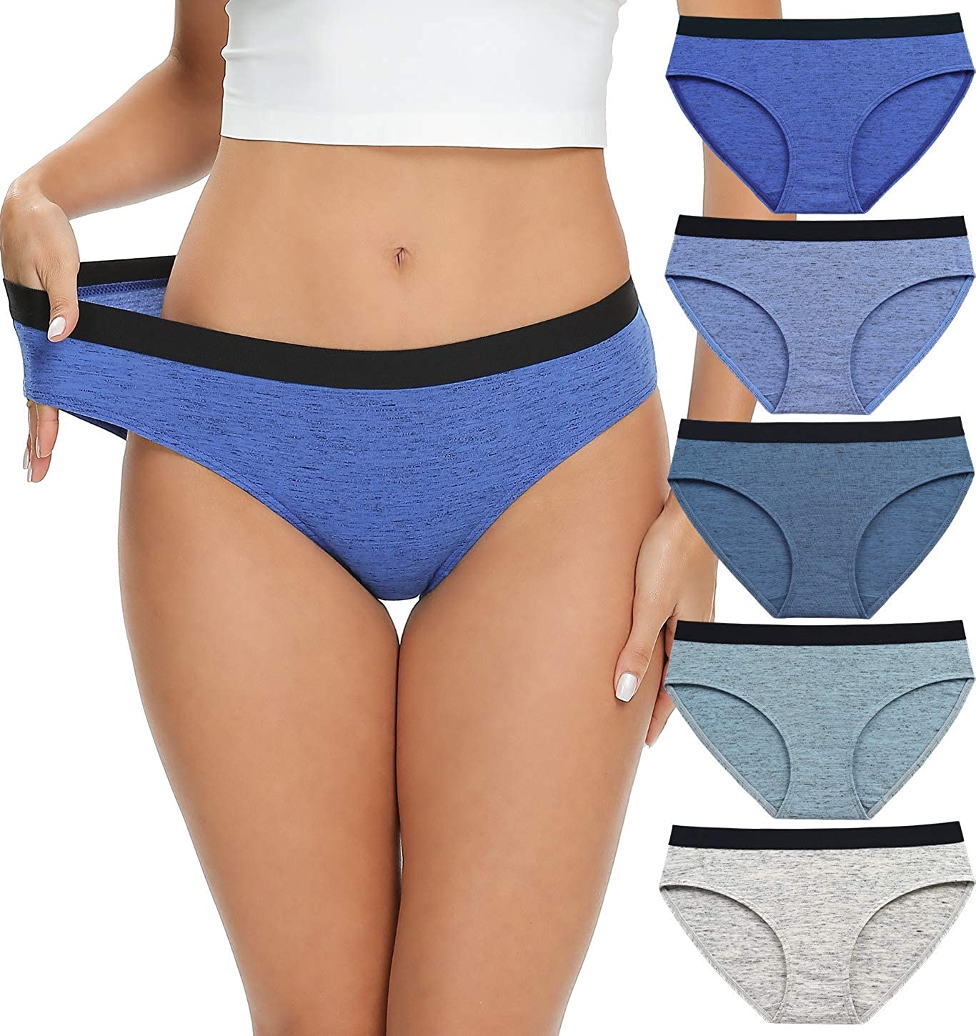 Price:$19.99 RHYFF Women's Underwear Cotton Panties for Women, Stretch High-Cut Bikini Underwear Ladies Panty 5 Pack at Amazon Women’s Clothing store