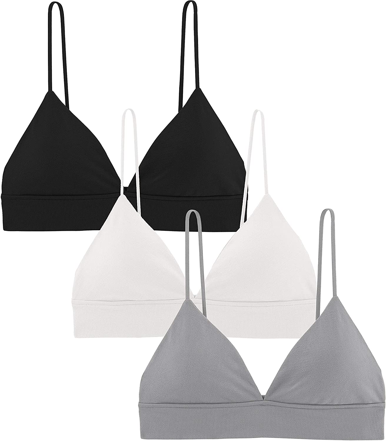 Price:$21.50 3 Pieces Bralettes for Women Non Adjustable Triangle Bralette Removable Padded Wire Free Bra at Amazon Women’s Clothing store