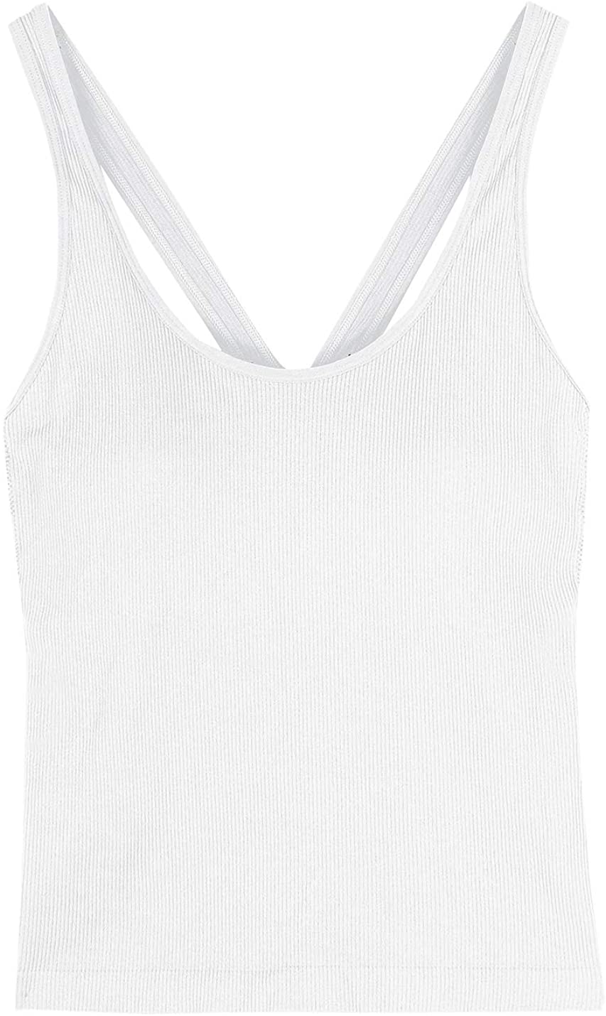 Price:$11.90 Women's Casual Ribbed Tank Tops Slim Fit, Crop Camisole with Built-in Shelf Bra(White, Regular(F)) at Amazon Women’s Clothing store