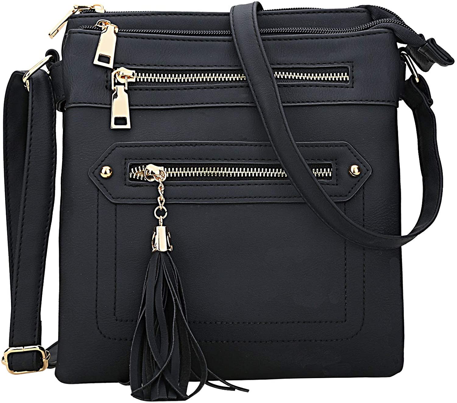 Price:$19.99 KKXIU Crossbody Handbags Purses Lightweight Medium Leather Multi Pockets Zipper Tassel Shoulder Bag For Women (Black)  Handbags   