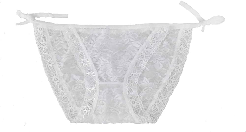 Price:$8.99    Womens All Lace Underwear Panties,Side Tie Adjustable Thin Lace Floral Pattern Thong See Through Panties White  Clothing