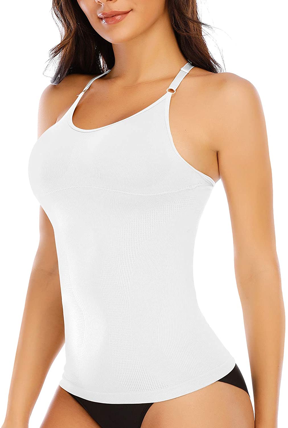 Price:$14.99 Womens Shapewear Tank Top with Built in Bra Tummy Control Cami Slimming Compression Tanks Body Shaper at Amazon Women’s Clothing store