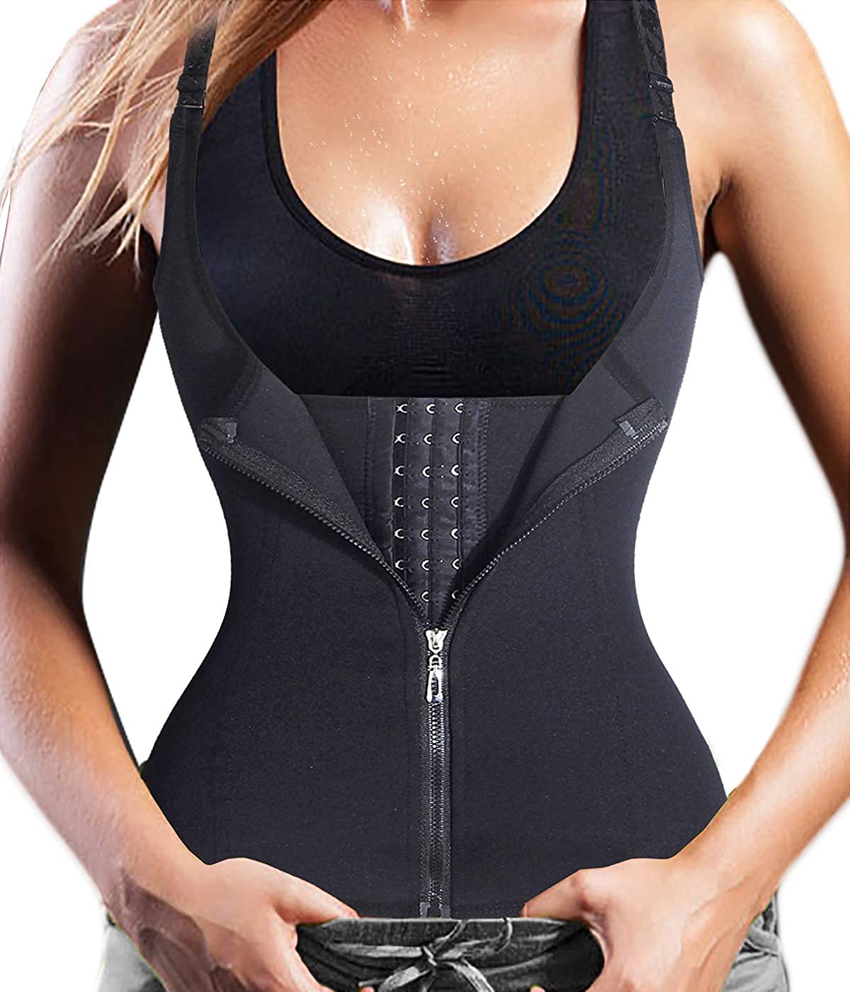 Price:$22.99    FORENJOY Women Sauna Suit Sweat Vest Neoprene Waist Trainer Corset for Weight Loss Velcro Belt Workout Tank Top  Clothing