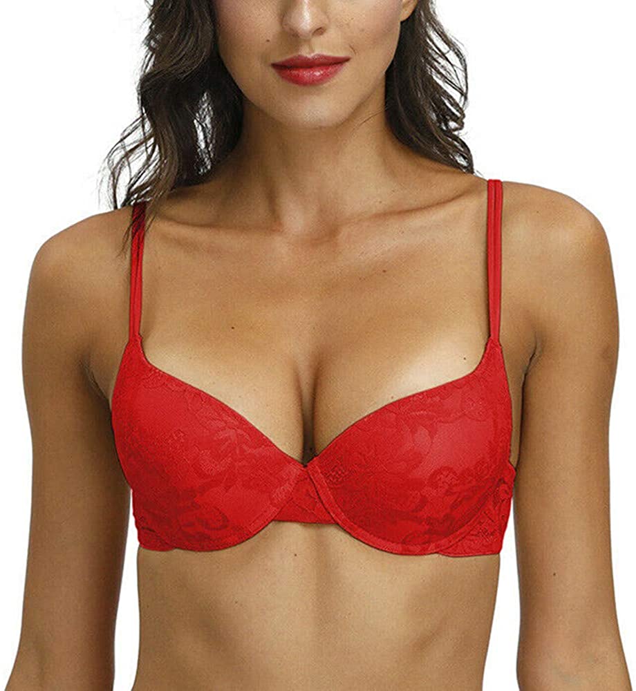 Price:$14.99 Womens Padded Push Up Lace Bra Underwired Demi Add A Cup Comfort Support Plunge at Amazon Women’s Clothing store