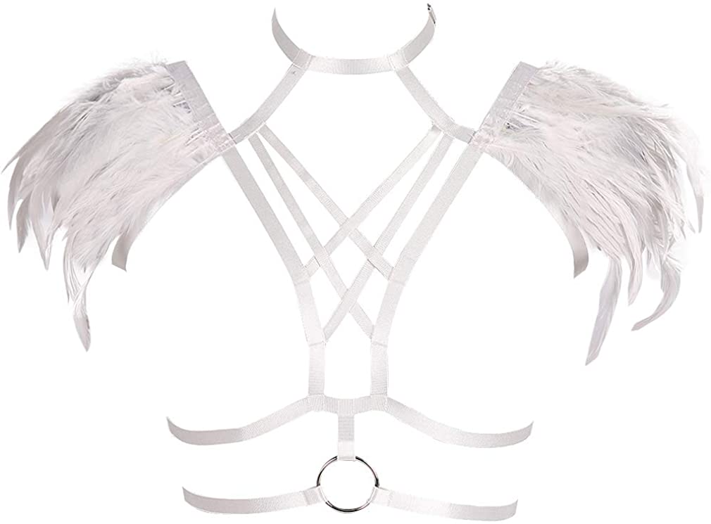 Price:$26.85    Body Harness Feathers Women Strappy Epaulette Wing Punk Rave Burning Man (White MLCO0577)  Clothing