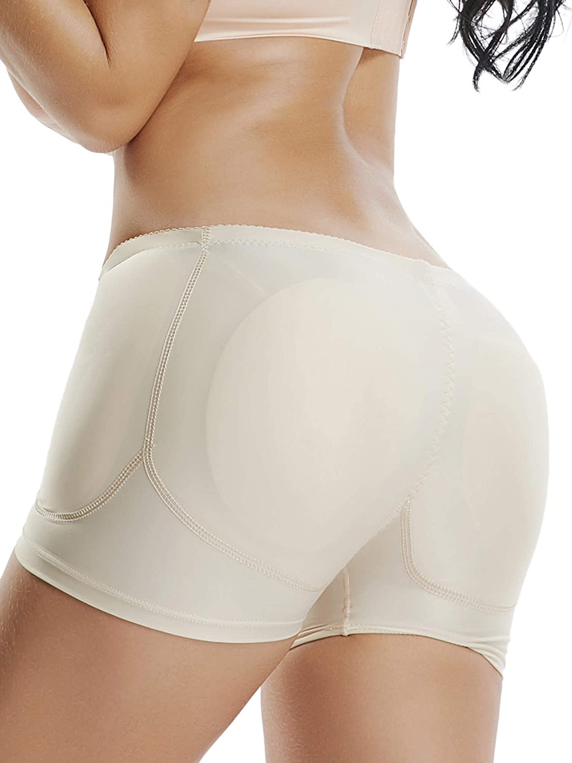 Price:$17.99 LILLIWEEN Women Hip Enhancer Pads Butt Lifter, 4 Removable Pads Enhancer High Waist Shapewear Seamless Pop Underwear at Amazon Women’s Clothing store