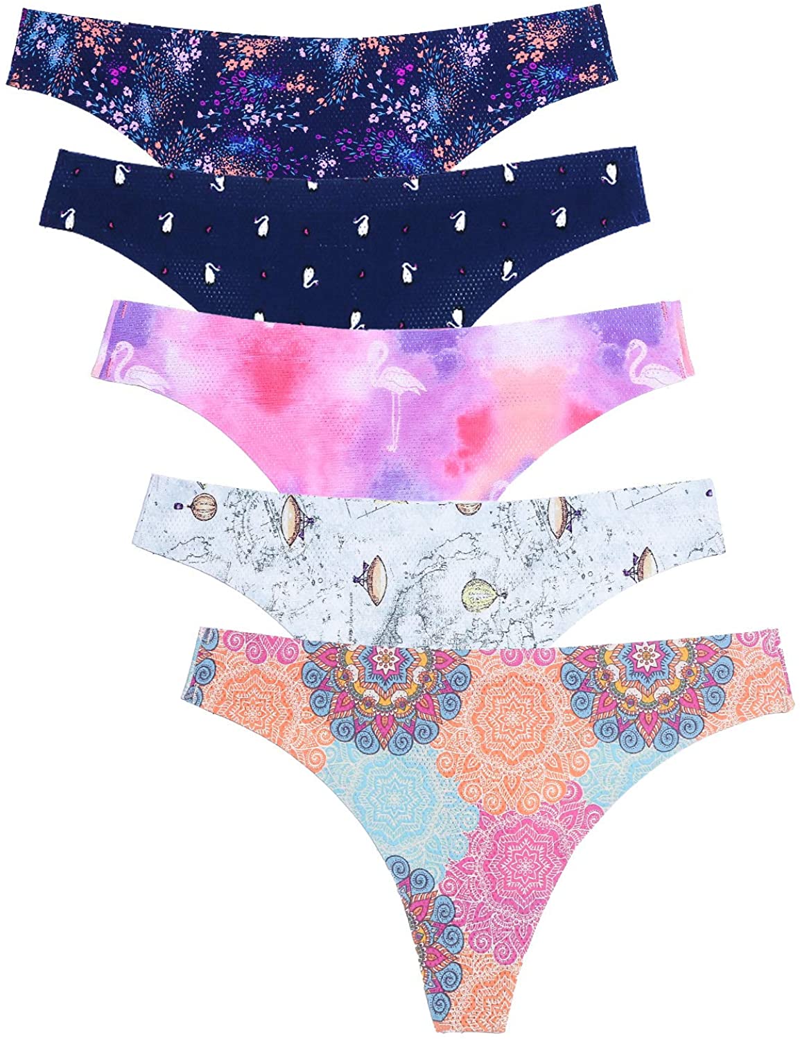 Price:$11.99    Kingfung Women's Thongs No Show Breathable Panties Low Rise Seamless Underwear  Clothing
