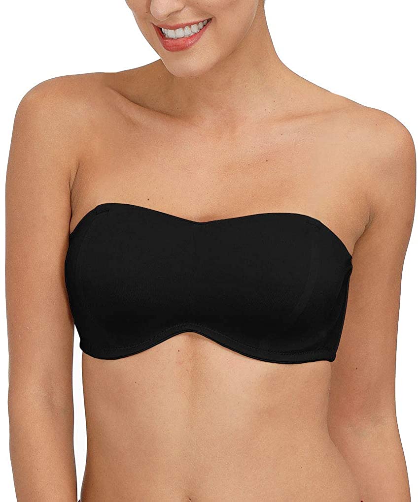 Price:$21.99 YANDW Full Coverage Strapless Bandeau Bra Multiway Clear Straps Supportive Removable Pads Minimizer at Amazon Women’s Clothing store