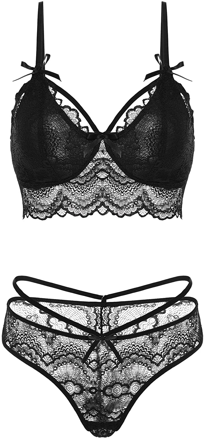 Price:$16.99 klier Sexy Lingerie for Women Lace Babydoll Bodysuit 2 Piece Sexy Bra and Panty Sets Black at Amazon Women’s Clothing store
