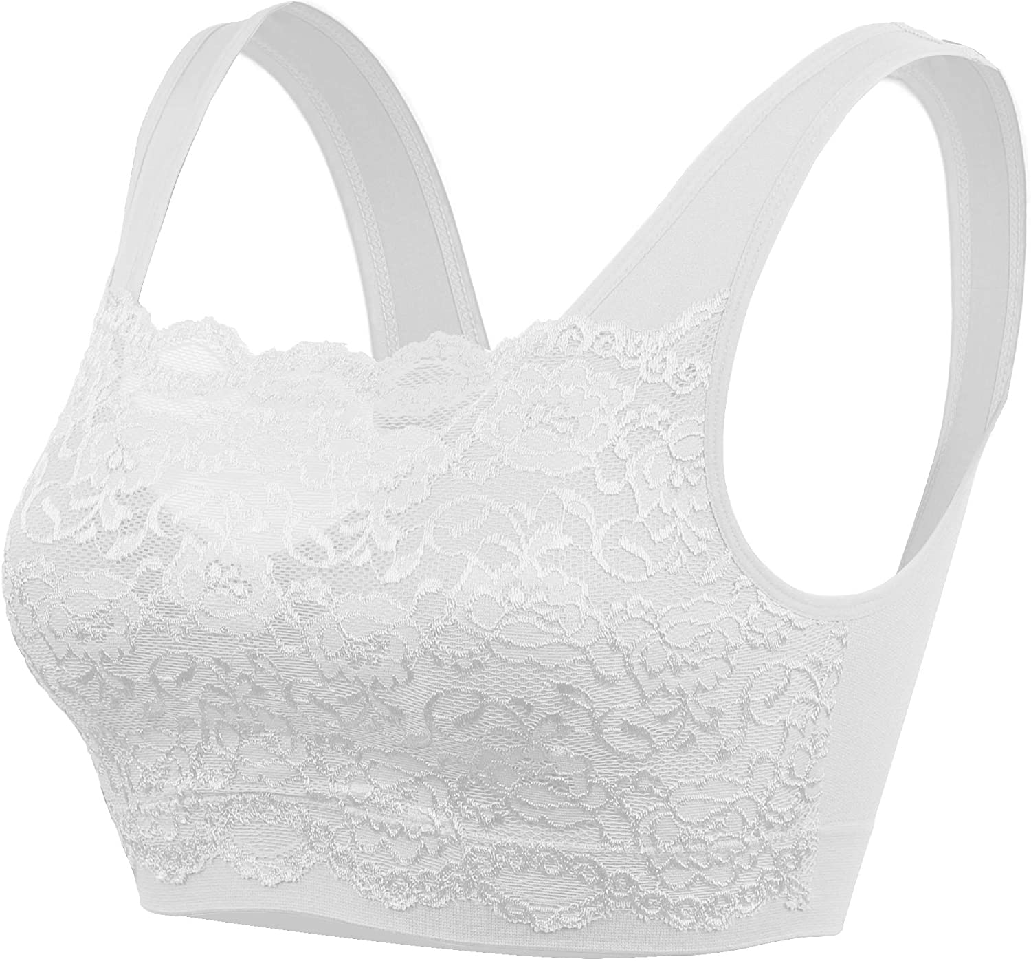 Price:$12.95 Nolabel Women's Everyday Sports Bra Top Seamless Front Lace Cover Bralette with Removable Pad at Amazon Women’s Clothing store