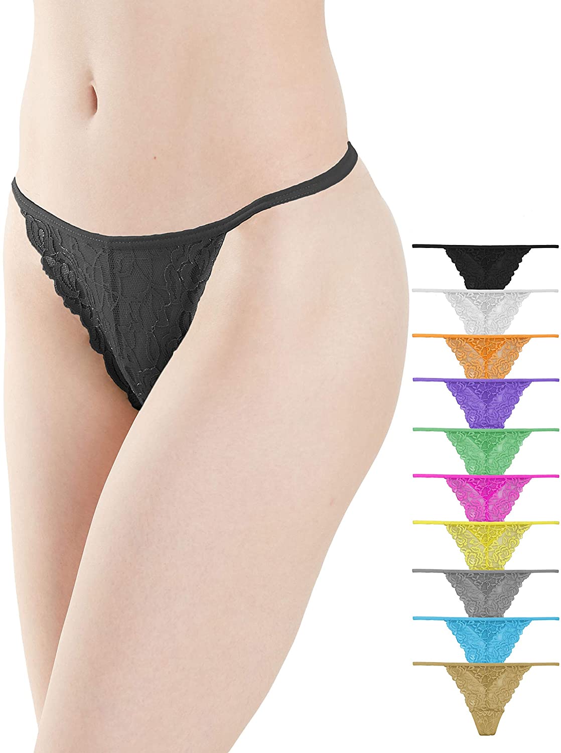 Price:$15.99    GAREDOB Sexy Lace G String Pack of 10, Assorted Different Lace Pattern & Colors  Clothing