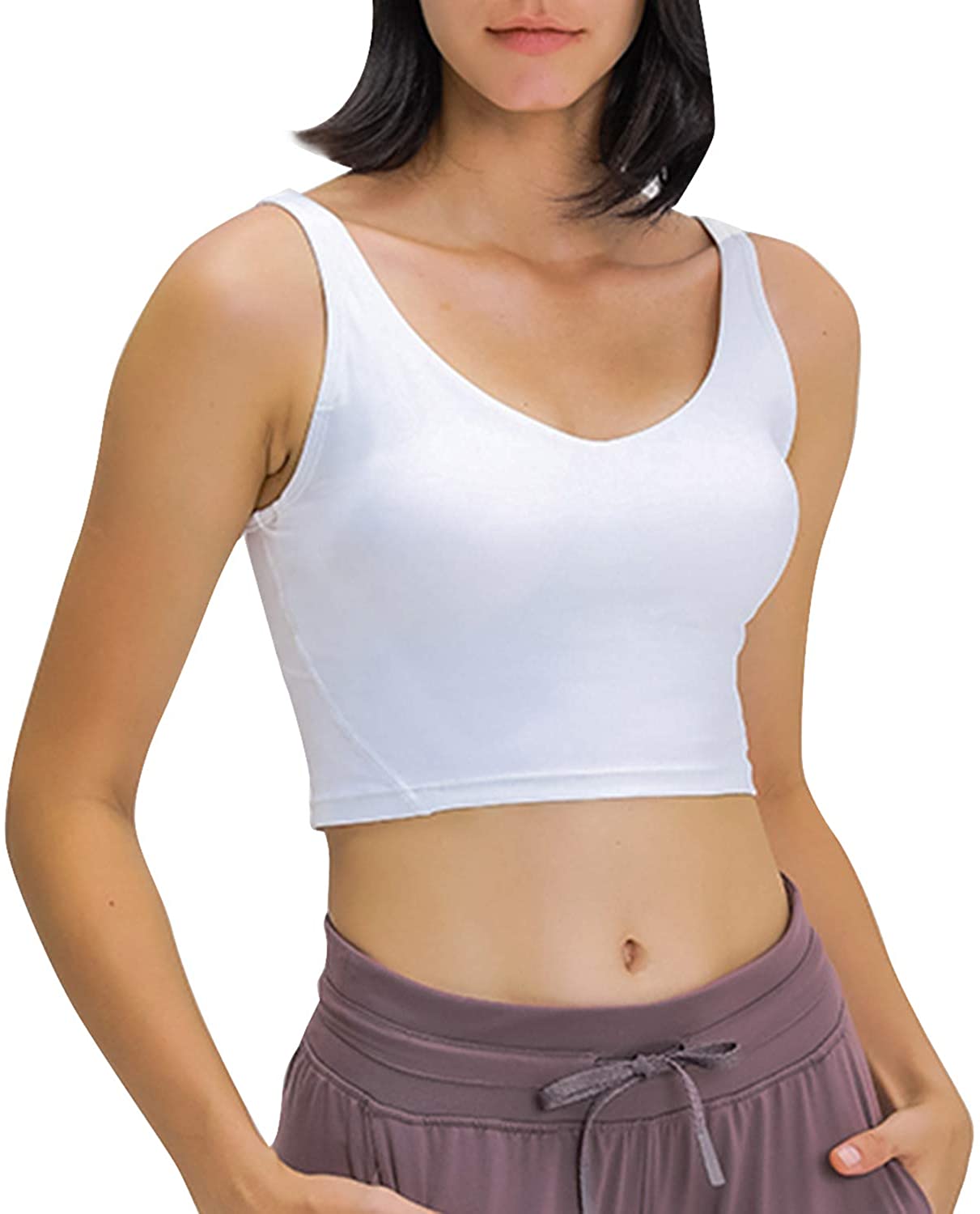 Price:$17.99 Nesyd Sports Bra for Women Longline Padded Yoga Bras Gym Running Fitness Workout Crop Tank Tops Teen Girl at Amazon Women’s Clothing store