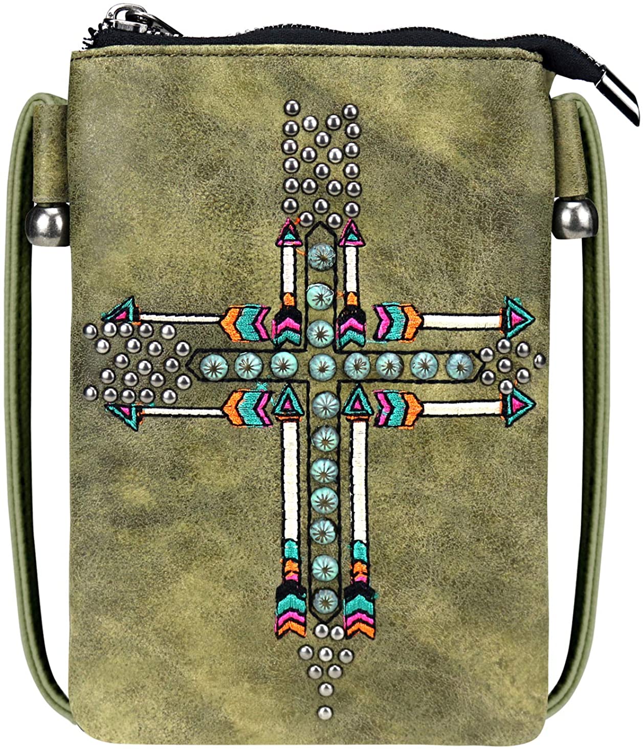 Price:$11.99    Small Crossbody Purse For Women With Cell Phone Holder Faux Leather Shoulder Bag Back Pocket for Phone LightWeight Passport MWUSA-PH02-203 GN  Clothing
