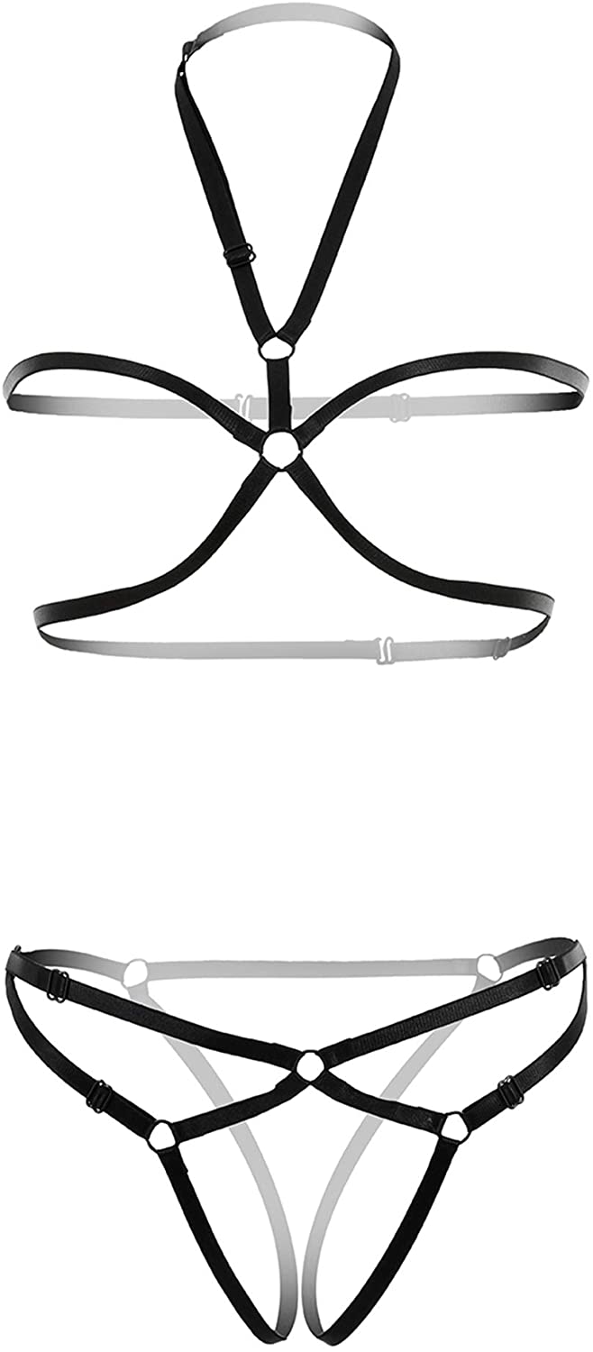 Price:$16.98 L04BABY Women's Halter Body Harness Set Strappy Bra Strap Crop Tops Lingerie Black |  