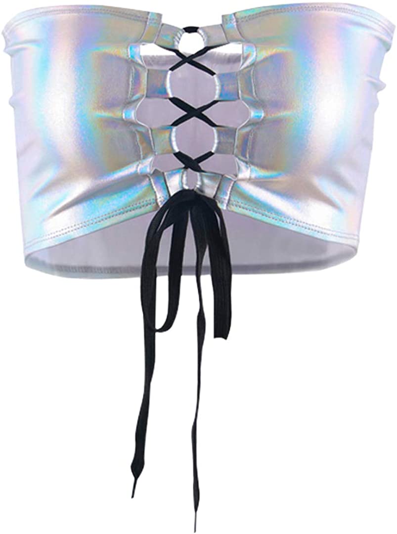 Price:$6.99 jascaela Womens Metallic Reflective Strapless Off Shoulder Crop Tube Top Rave Party Bandeau Bra at Amazon Women’s Clothing store
