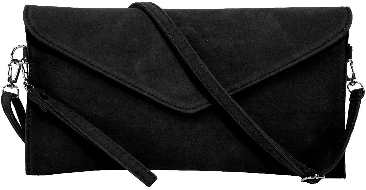 Price:$9.99 Jieway Women's Faux Suede Evening Clutch Bag Crossbody Bag Shoulder Handbags (Black)  Handbags   