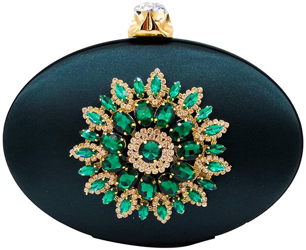 Price:$23.99 Green Womens Fashion Crystal Flower Clutch Evening Bags Diamond Party Dinner Chain Shoulder Handbag and Purse  Handbags   