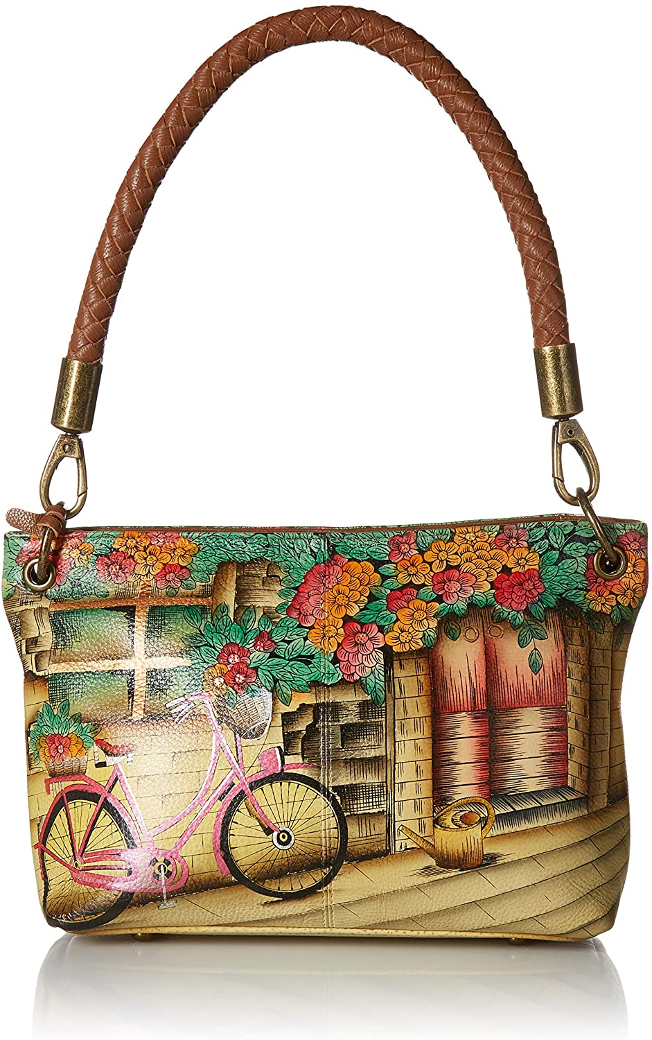 Price:$0.00    Anuschka Women’s Genuine Leather Medium Shoulder Bag - Hand Painted Exterior - Vintage Bike  Clothing