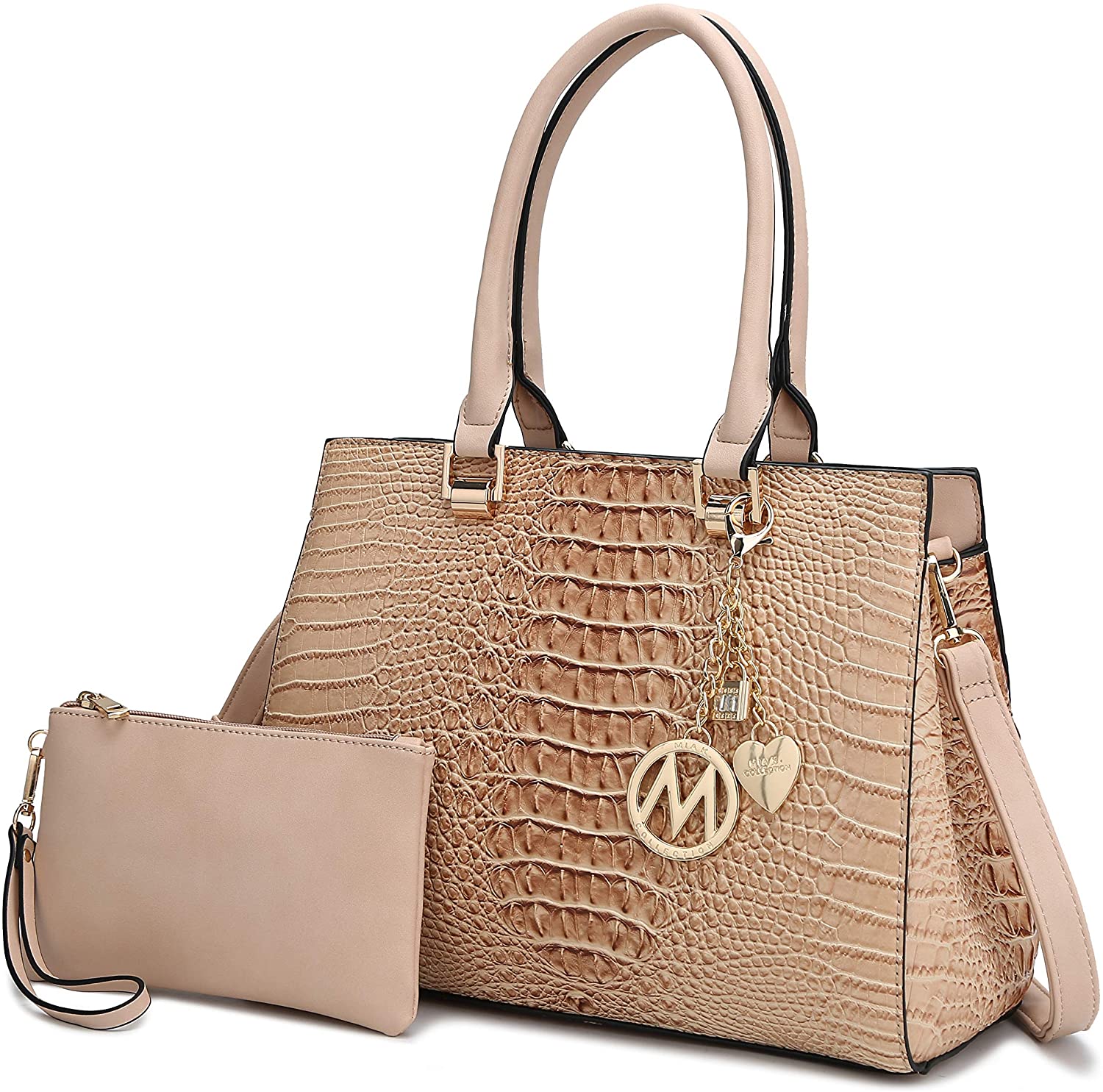 Price:$41.99    Mia K Collection Crossbody Bag for Women Satchel, Wristlet Pouch Handbag Purse Set Shoulder Strap PU Leather Nude Navi  Clothing