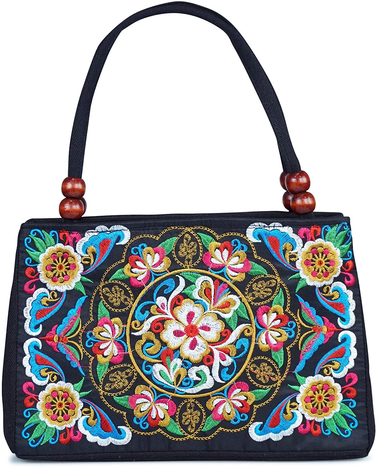 Price:$13.92    Double-Sided Embroidery Totes Bag Travel Beach Bag Vintage Embroidery Ethnic Shoulder Bags (Yellow Flower)  Clothing