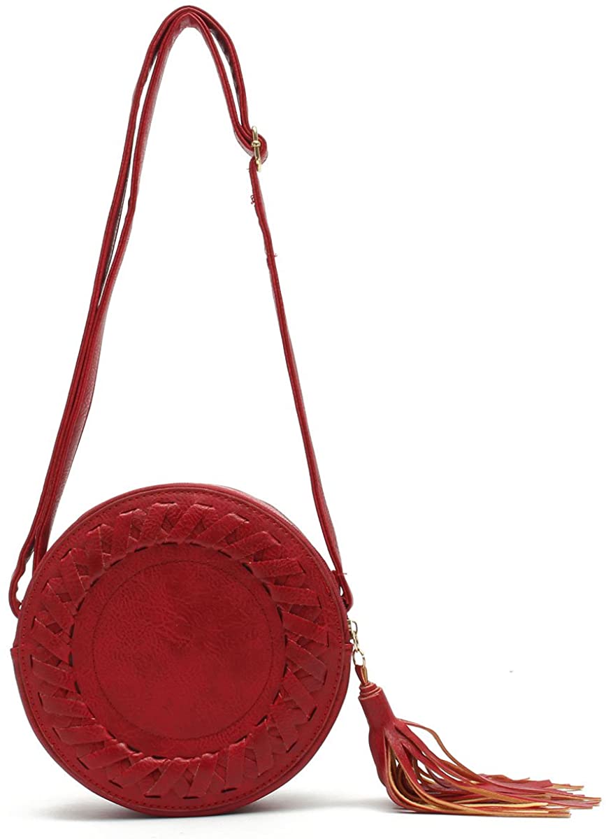Price:$14.88 JOSEKO Women Crossbody Bags, PU Leather Zipper Shoulder Bag Round Cell Phone Purse with Tassel  Handbags   