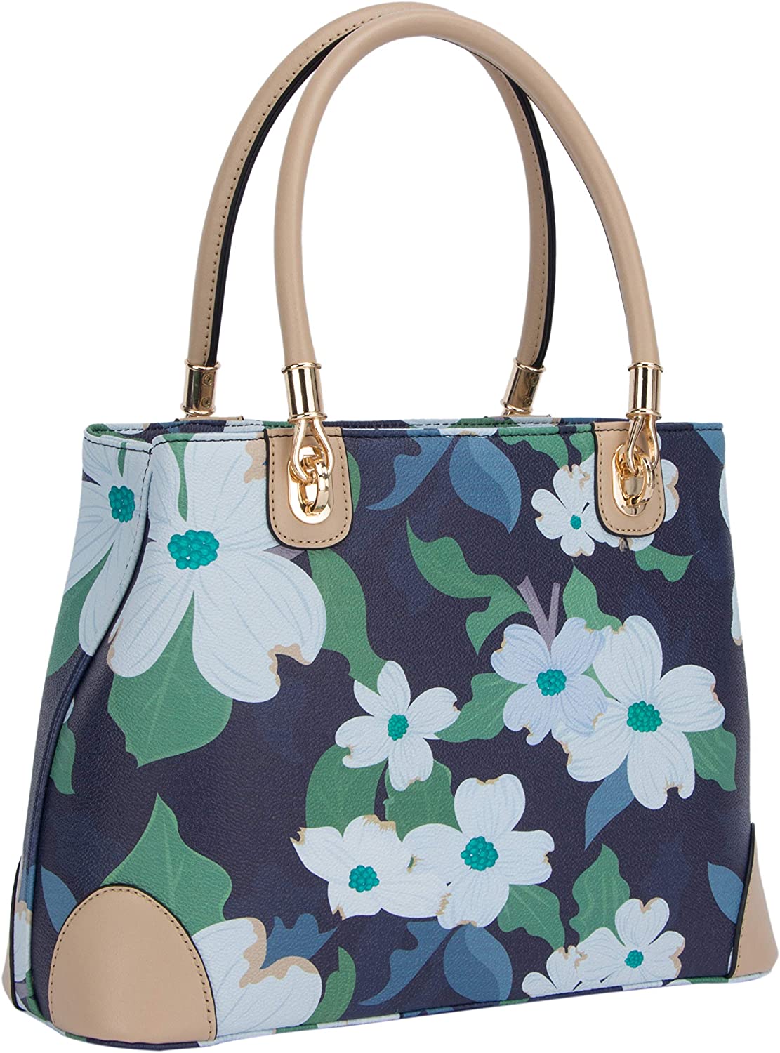 Price:$25.90    Womens Vintage Shoulder Bag All-over Flowers Pu Leather Tote Purse Cross Body Handbag (Navy Blue)  Clothing