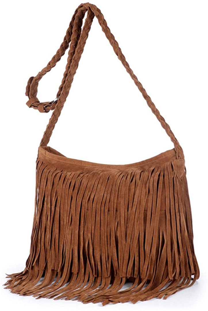 Price:$27.96    Heidi Hobo Hippie Fringe Tassel Faux Suede Shoulder Messenger Cross Body Womens Sling Bag(camel)  Clothing