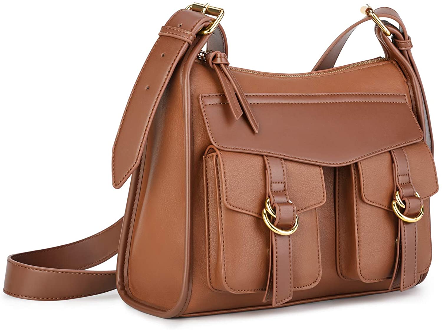Price:$27.99 Plambag Crossbody Bag for Women, Faux Leather Vintage Satchel Shoulder Handbag(Brown)  Handbags   
