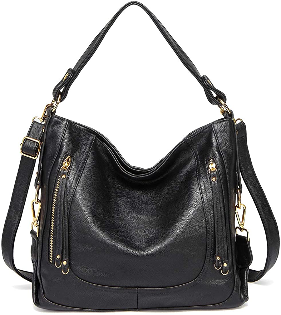 Price:$30.89    Hobo Bags for Women, Kasqo Large Leather Handbags Shoulder Top Handle Bag with Detachable Strap Black  Clothing