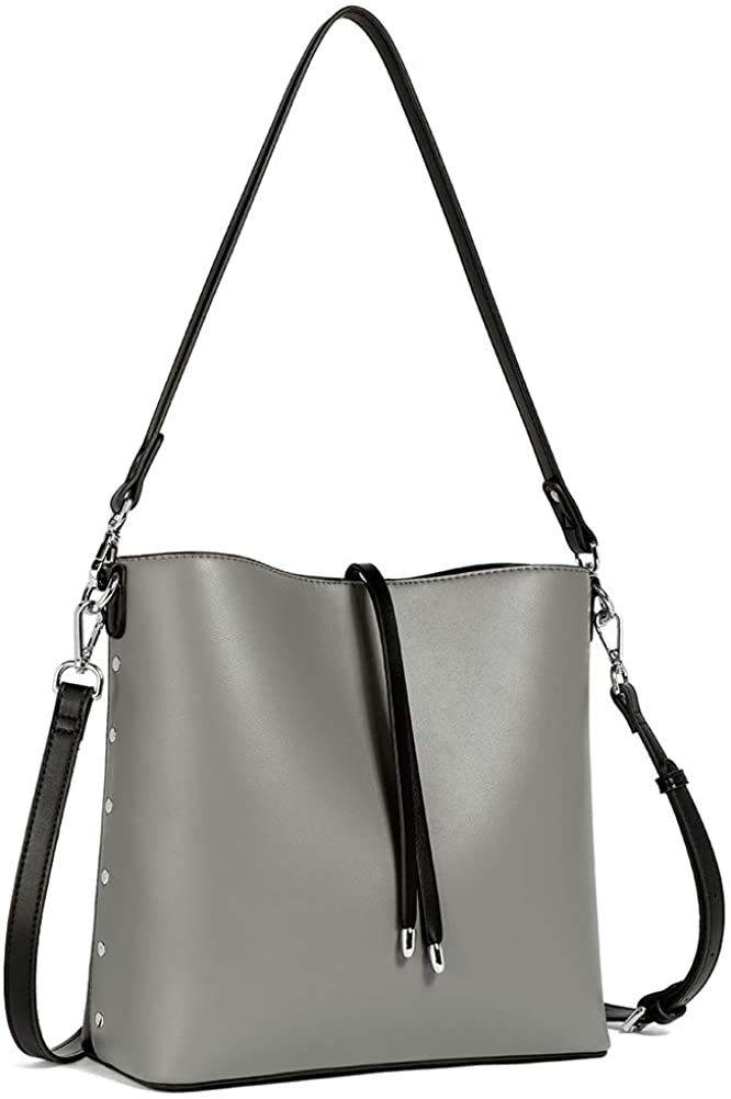 Price:$39.99    WESTBRONCO Women Handbags Vegan Leather Designer Shoulder Tote Purse Casual Hobo Crossbody Bucket Bags (Grey+Black)  Clothing