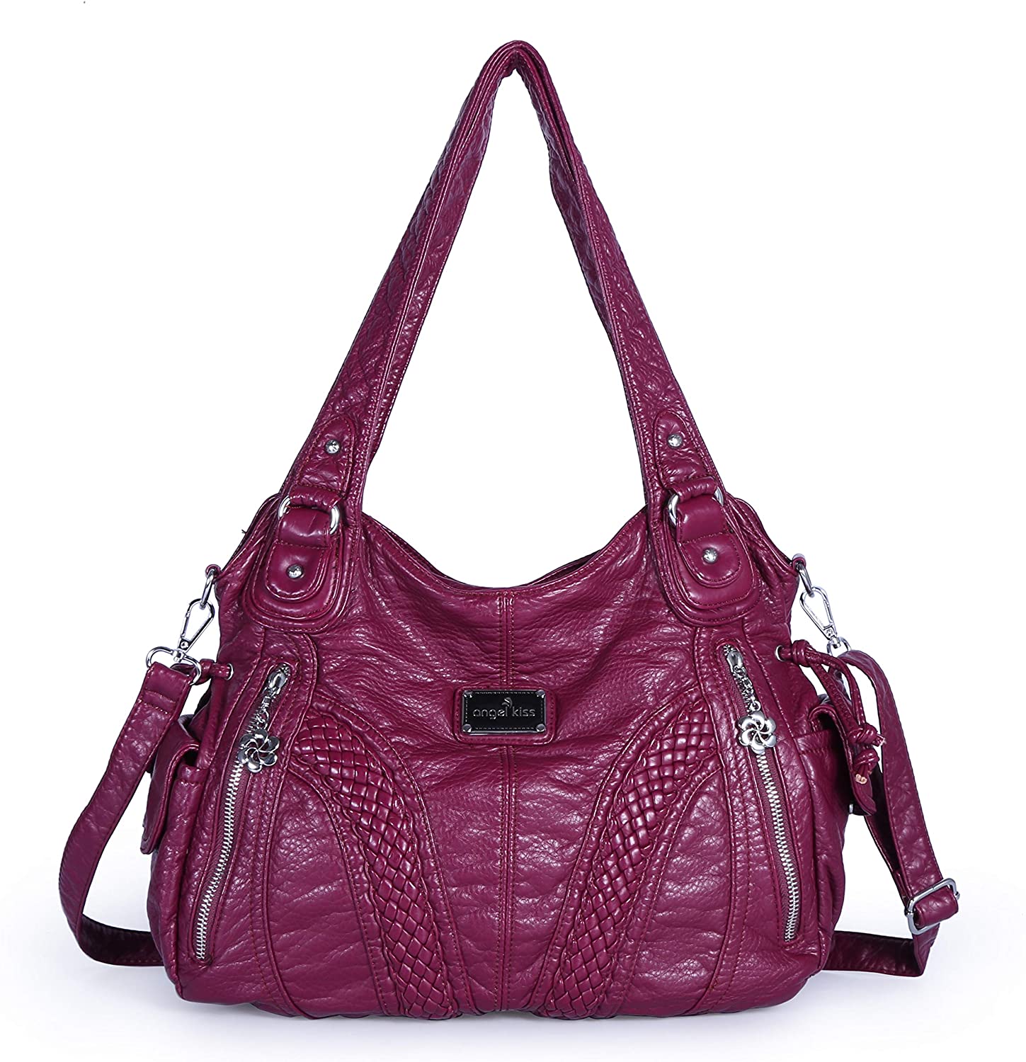 Price:$35.30    Angelkiss Women Top Handle Satchel Handbags Shoulder Bag Messenger Tote Washed Leather Purses Bag (P-Red)  Clothing