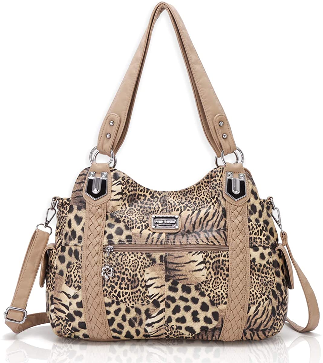 Price:$35.99    Angel Barcelo Roomy Fashion Hobo Womens Handbags Ladies Purse Satchel Shoulder Bags Tote Washed Leather Bag Beiges  Clothing