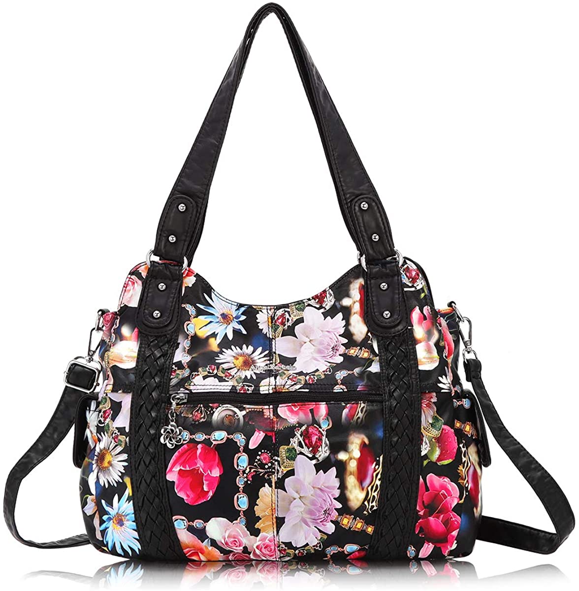 Price:$35.99    Angel Barcelo Roomy Fashion Hobo Womens Handbags Ladies Purse Satchel Shoulder Bags Tote Washed Leather Bag Black  Clothing