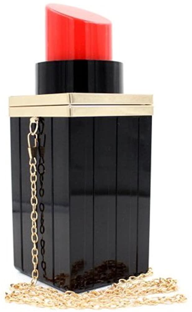 Price:$15.88 Shiratori Women Acrylic Black Lipstick Shape Evening Bags Purses Clutch Vintage Banquet Shoulder Bag Classic Crossbody Bags for GIRLS Black  Handbags   