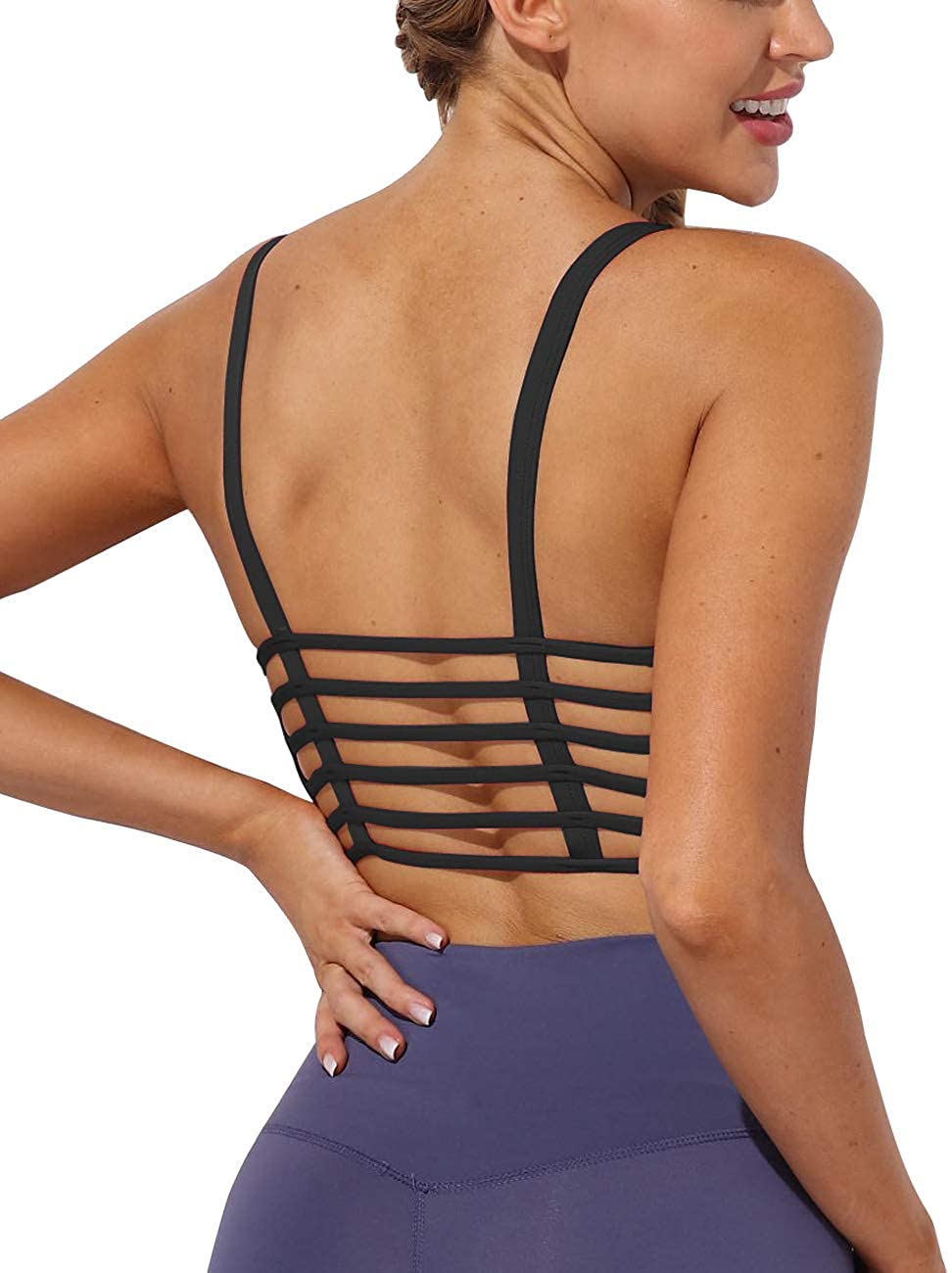 Price:$19.99 AngiMelo Womens Workout Sports Bra Padded Longline Crop Top Strappy Fitness Yoga Tank Cami Running Vest at Amazon Women’s Clothing store
