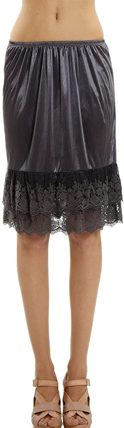 Price:$16.99 Double Lace Half Slip Satin Skirt Extender- 21" Length at Amazon Women’s Clothing store