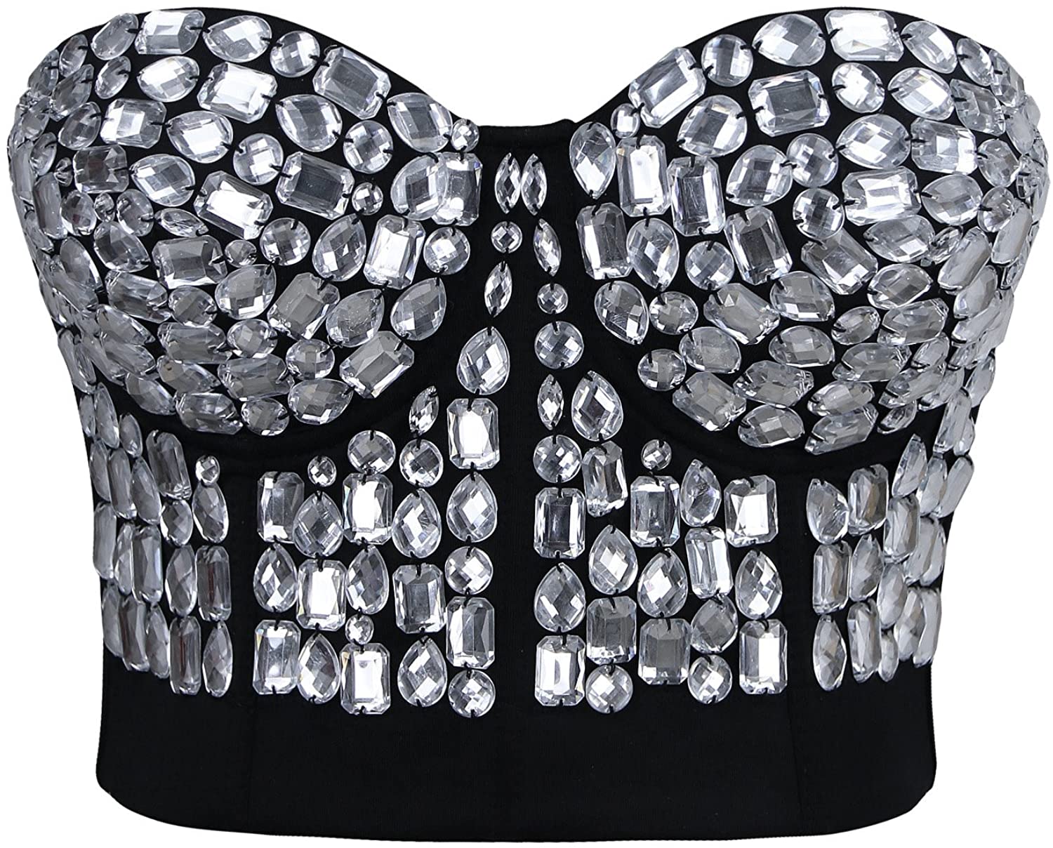 Price:$29.99 Charmian Women's Punk Rhinestone Push Up Bra Clubwear Party Bustier Crop Top at Amazon Women’s Clothing store