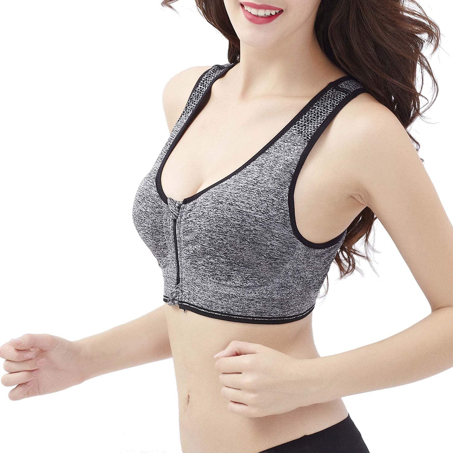 Price:$13.99 Junya (S-3XL) Women's Wirefree Sports Bra with Removable Cups, Front Zip Bralette Racerback Girls Bra Fitness Yoga at Amazon Women’s Clothing store