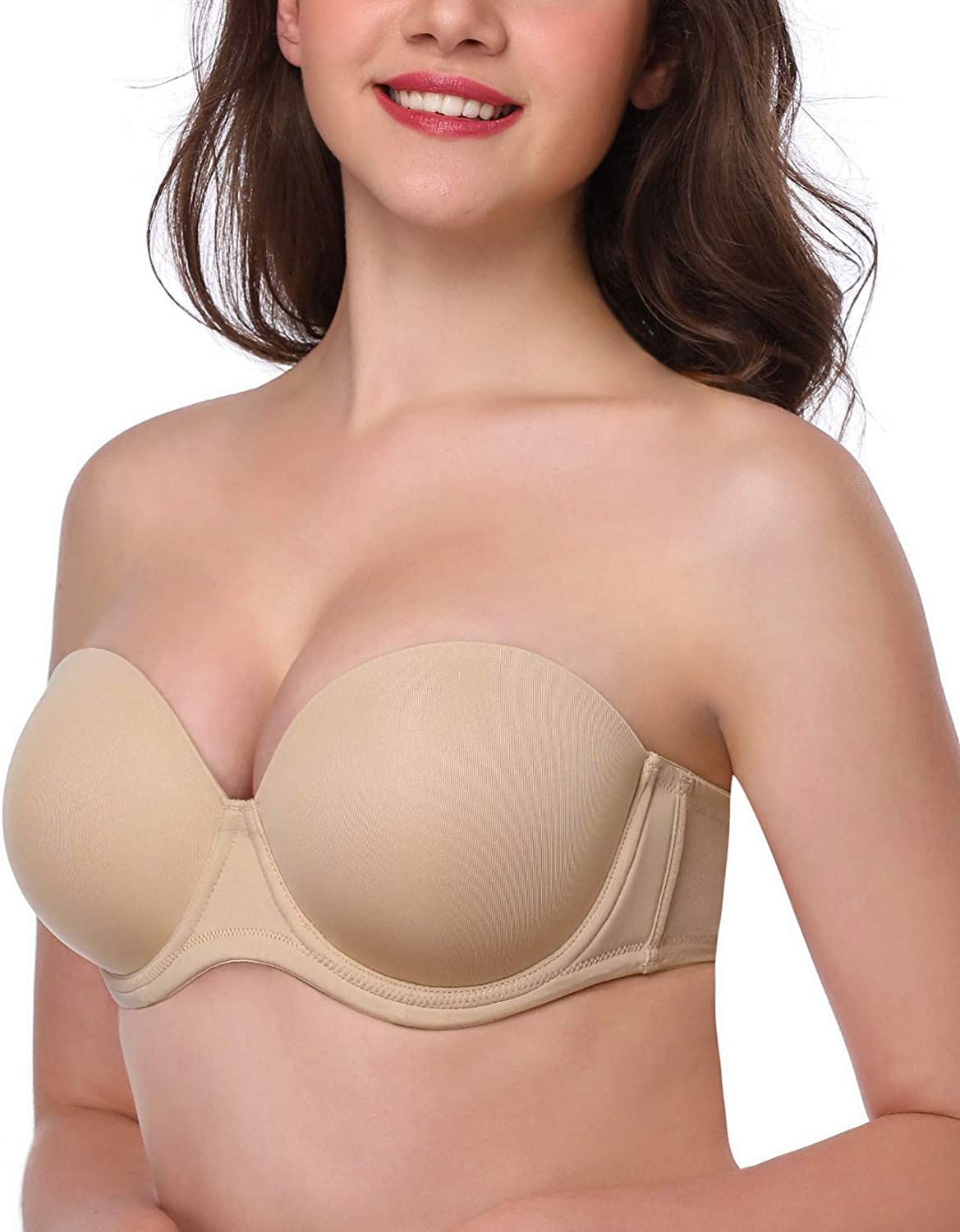 Price:$11.99 HANSCA Women Strapless Bra Convertible Multiway Full Cup Anti-Slip Lift Underwire Bra Plus Size at Amazon Women’s Clothing store