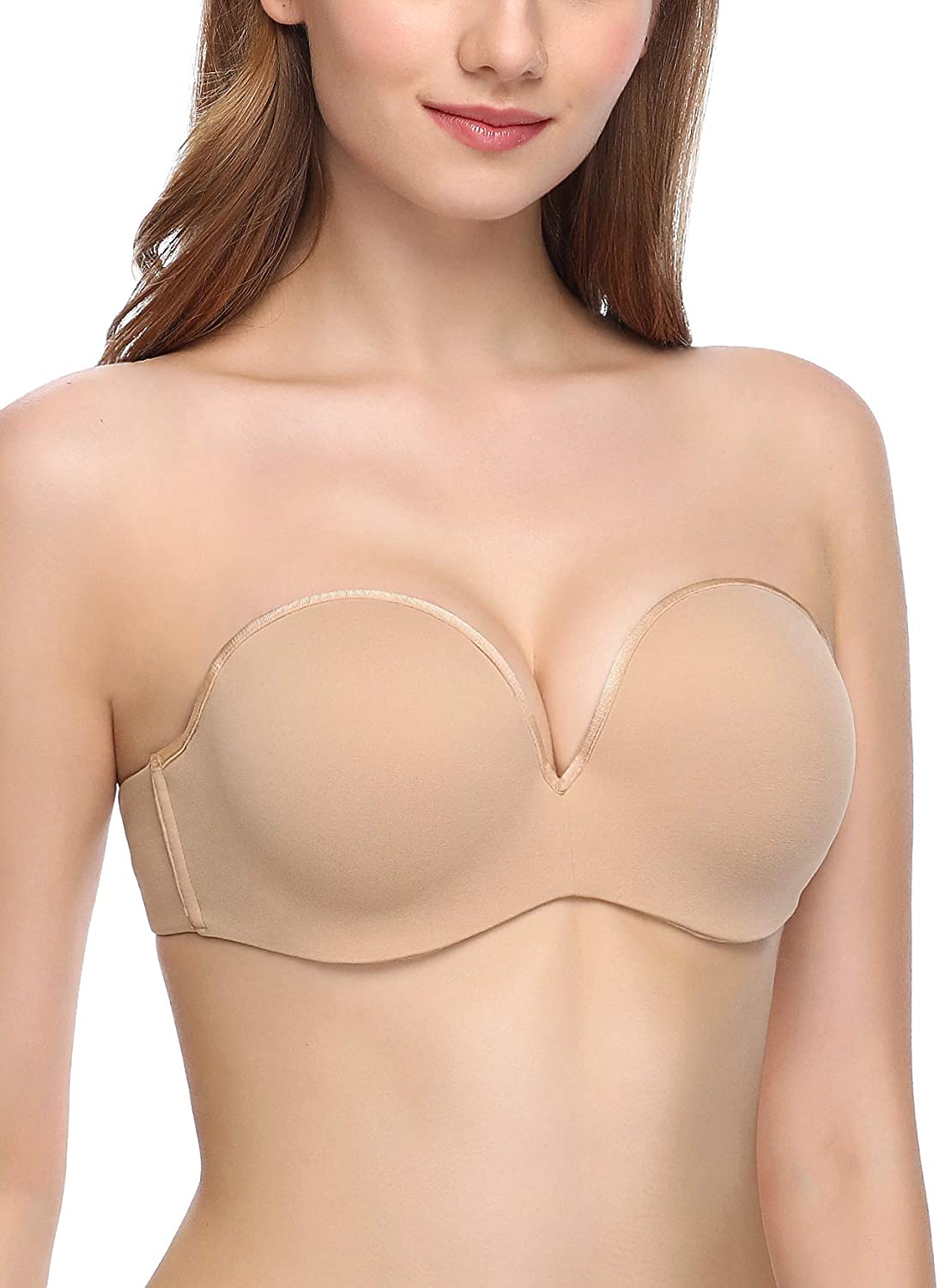 Price:$19.99 JOATEAY Strapless Bras for Large Bust Women Plus Size Convertible Underwire Bra Lightly Padded at Amazon Women’s Clothing store
