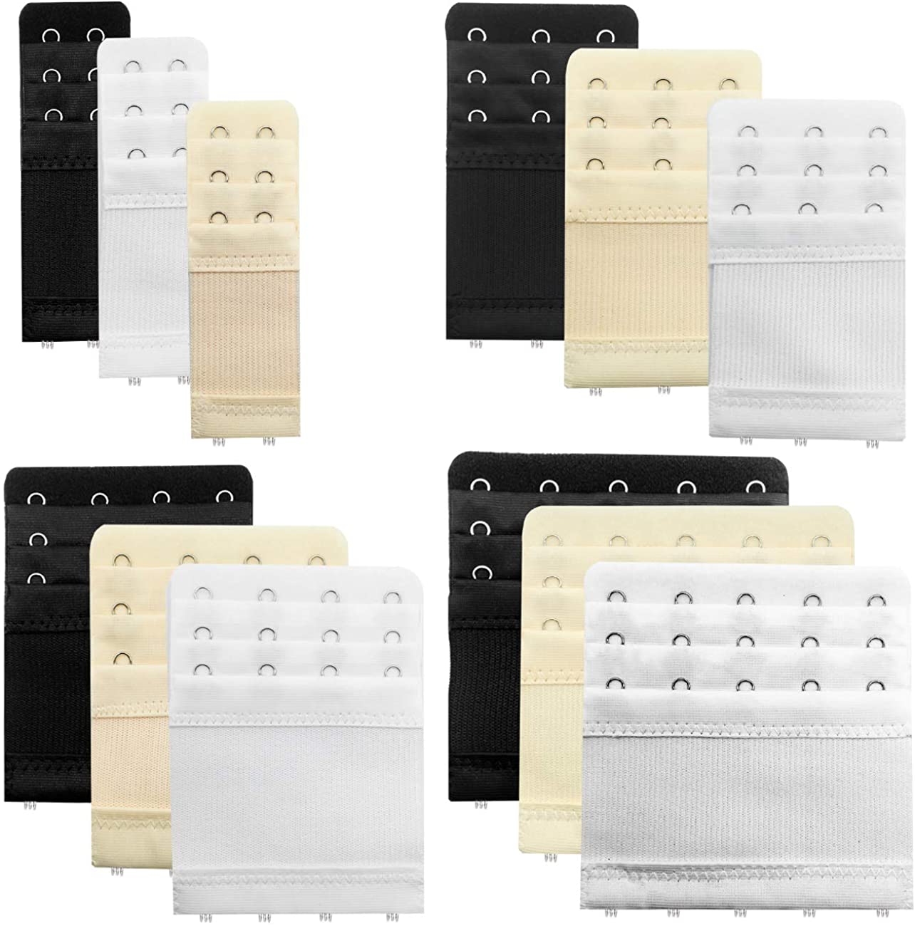 Price:$10.99 12 Pieces Flexible Bra Extender Strap 2/3/4/5 Hooks 3 Rows Adjustable Elastic Bra Band Extension for Women, Black/White/Beige at Amazon Women’s Clothing store