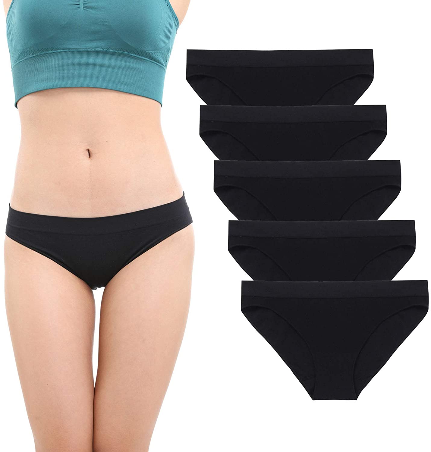 Price:$8.99 LALESTE Women’s Bikini Panties Seamless Underwear Hipster Briefs for Ladies 5 Pack at Amazon Women’s Clothing store
