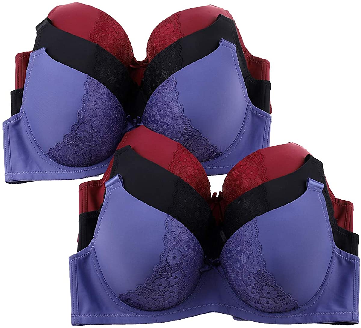 Price:$19.99 wewvo Push up Plus Size Bra for Women's Underwire Bra Set of 6 Pack of Sexy Full Cup Bra D DD Cup, 95040, 34D at Amazon Women’s Clothing store