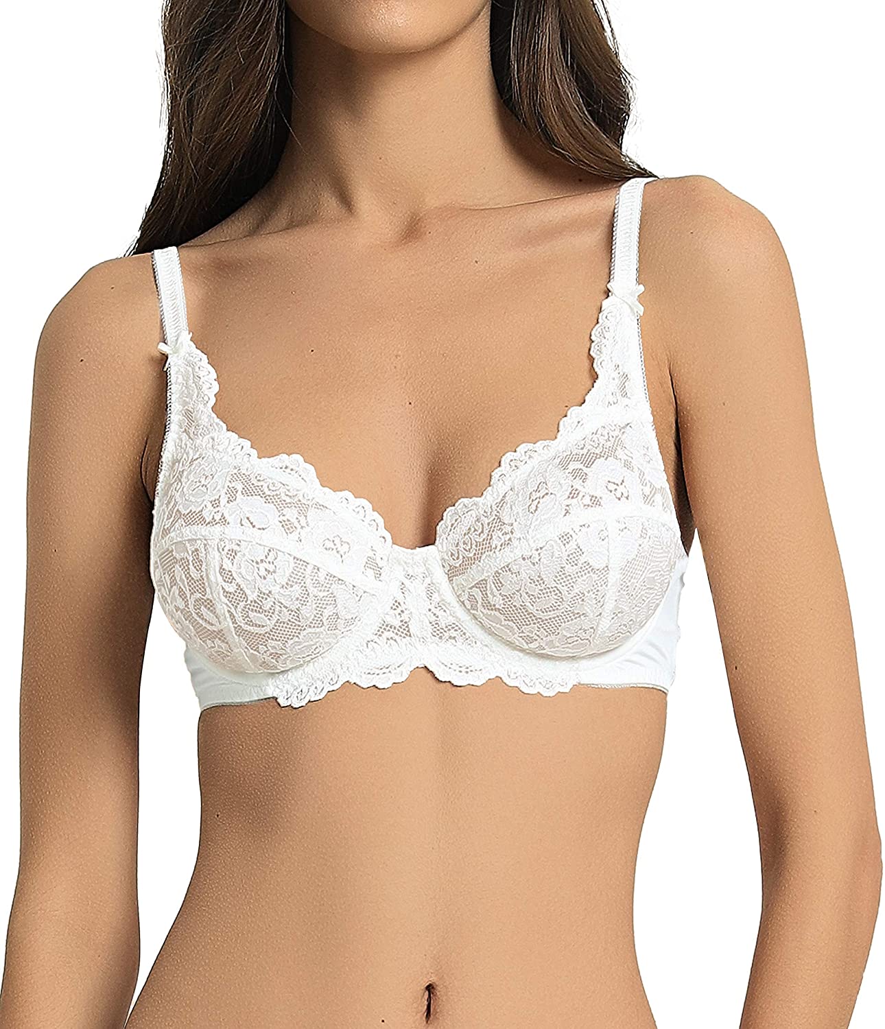 Price:$13.99 Women’s Bra, Lace Bra, Underwire Unlined Full Coverage Bra, Microfiber at Amazon Women’s Clothing store
