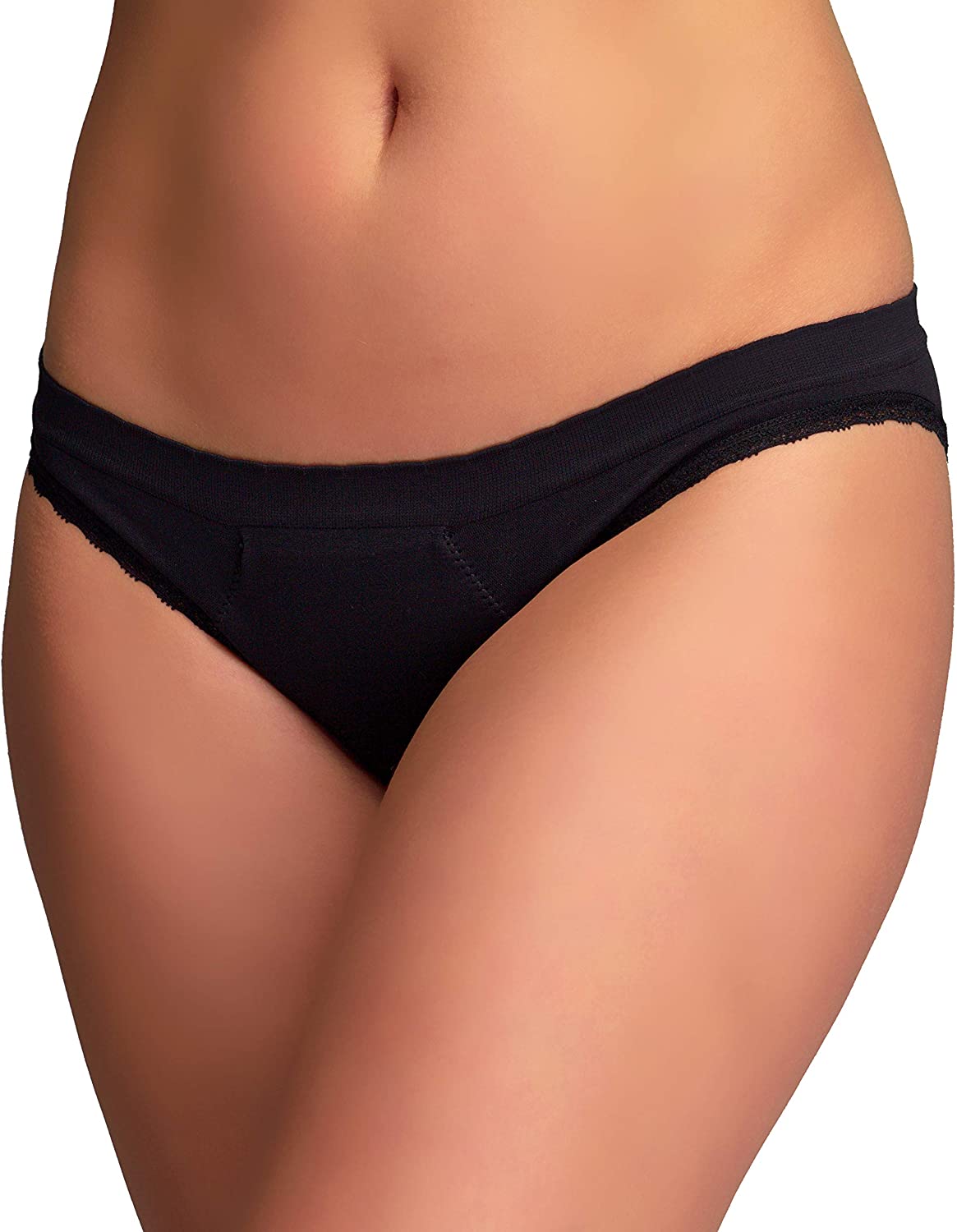 Price:$24.95 EvaWear Menstrual Period or Light Incontinence Panty, Absorbent, Hypoallergenic, Black, Bikini at Amazon Women’s Clothing store