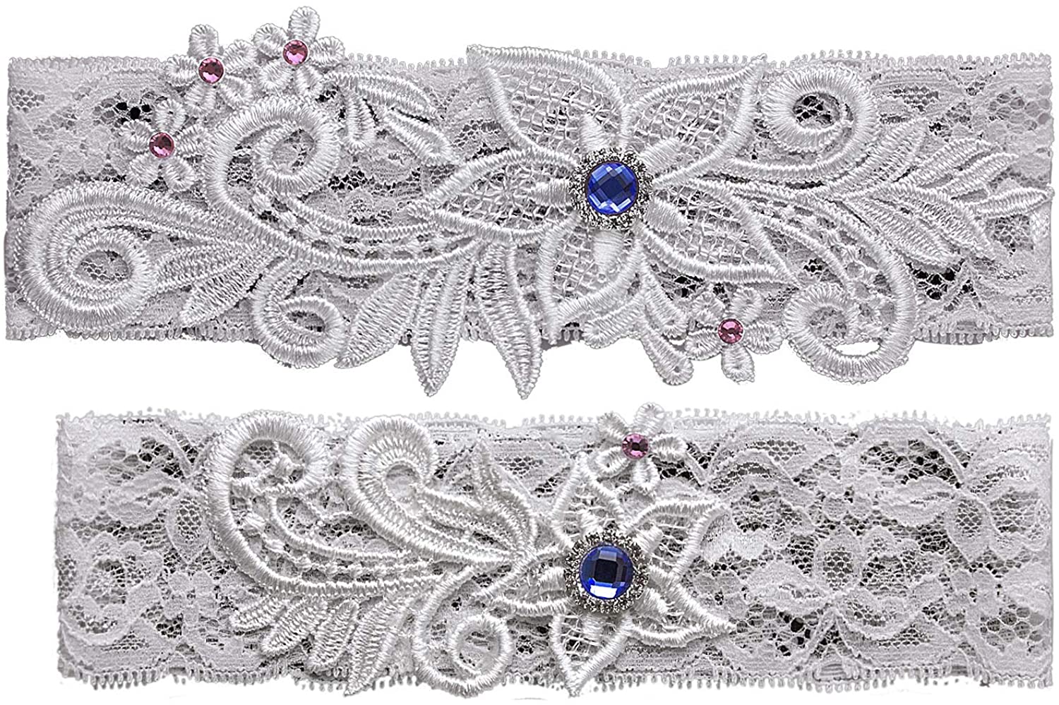 Price:$14.99    Crownguide Set of 2 Brides Garters for Wedding Prom Vintage Inspired Rustic Garter Set for Women  Clothing