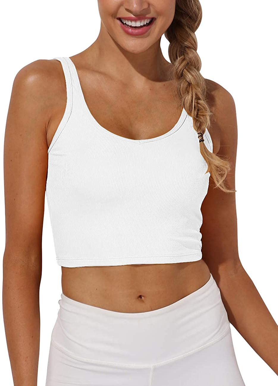Price:$18.99 Womens Sports Bra Workout Tank Top Yoga Padded Crop Running Fitness Shirts Longline Gym Cami at Amazon Women’s Clothing store