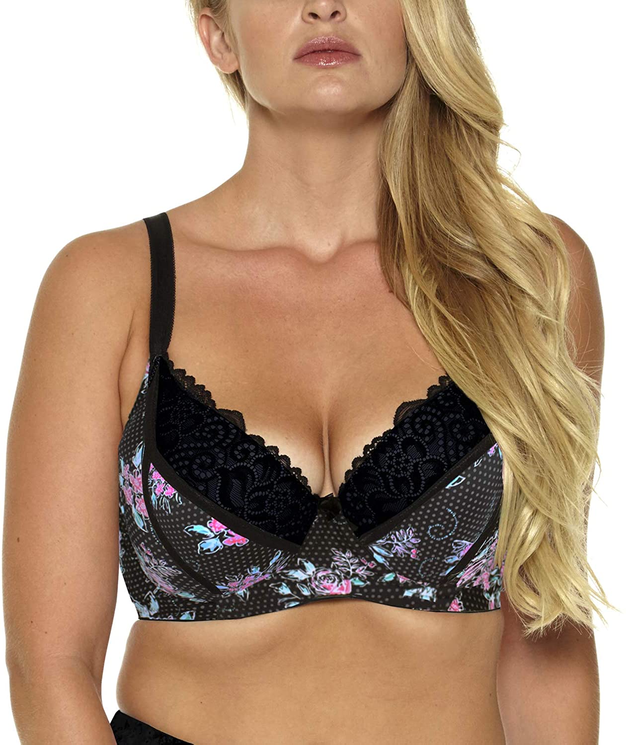 Price:$18.99 MIERSIDE Women Plus Size Floral Printed Bra Sexy Lace at Amazon Women’s Clothing store